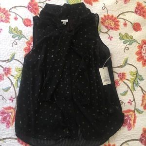 A New Day semi sheer gold tie neck blouse